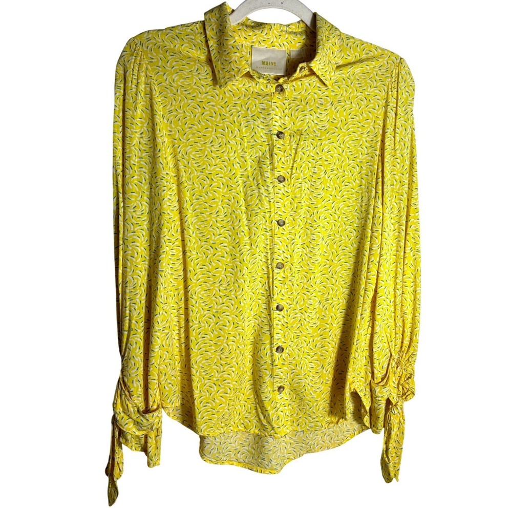 Maeve Anthropologie Blithe Yellow Button Down Blouse Tie Cuff Size 6 Arts bright